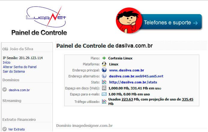 Painel de controle lucanet.com.br